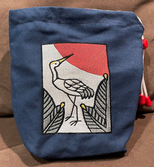 Hanafuda - Crane Embroidered Bag-Large