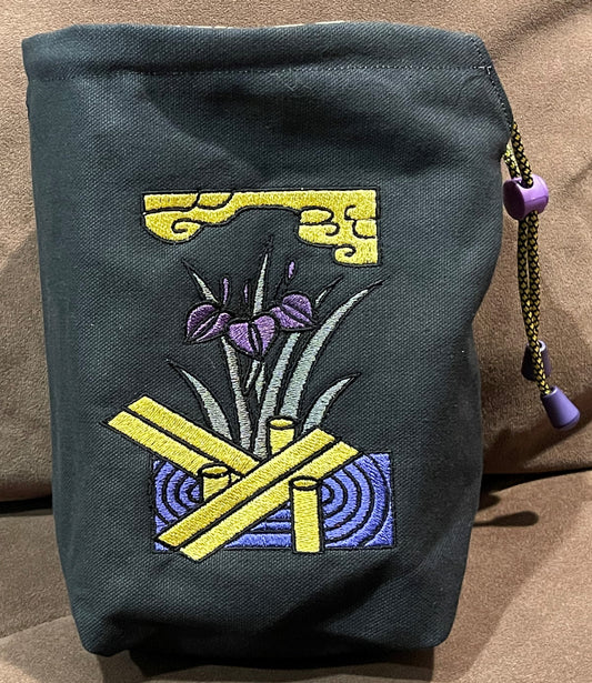 Hanafuda - Iris Embroidered Bag-Large